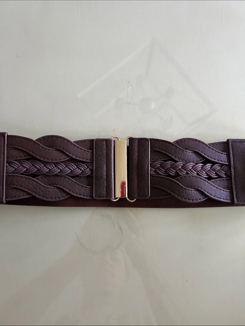 New York & Company Braided Elastic Waist Belt with Gold Center Clasp